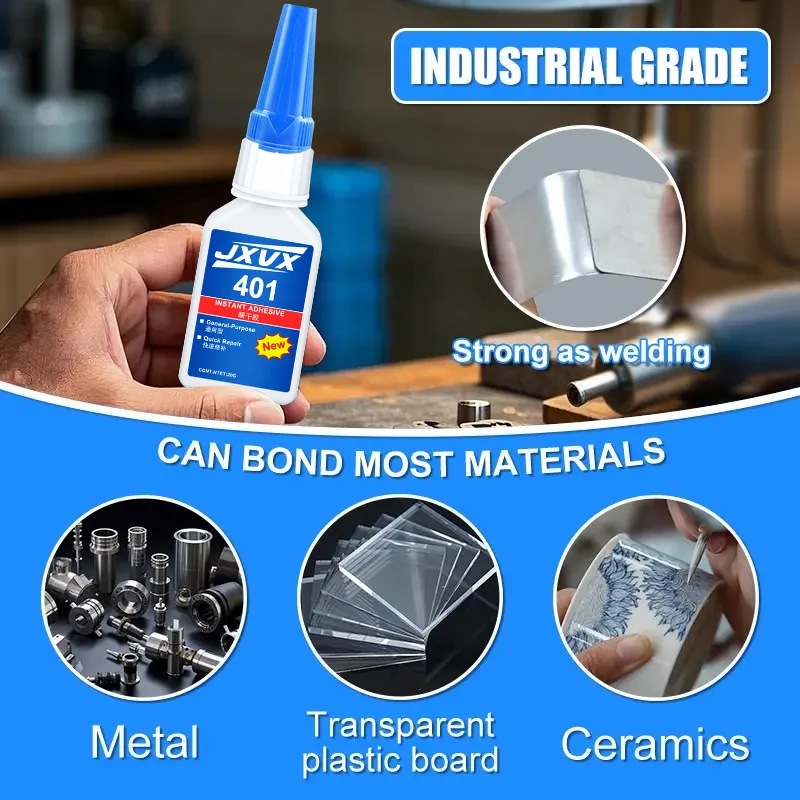 JXVX 401 Superkleber Hochfester, schnell trocknender Sofortkleber Cyanacrylat Sofortkleber für Leder, Gummi, Holz und Metall Starker Klebstoff Flüssiges Klebemittel Wasserfest Schnell trocknend.