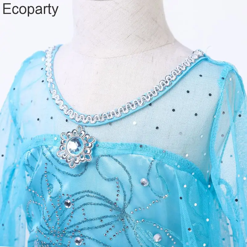 Costume Cosplay de princesse des neiges pour filles de 4 à 10 ans, robe fantaisie de fête d'halloween et de carnaval, en maille bleue à paillettes