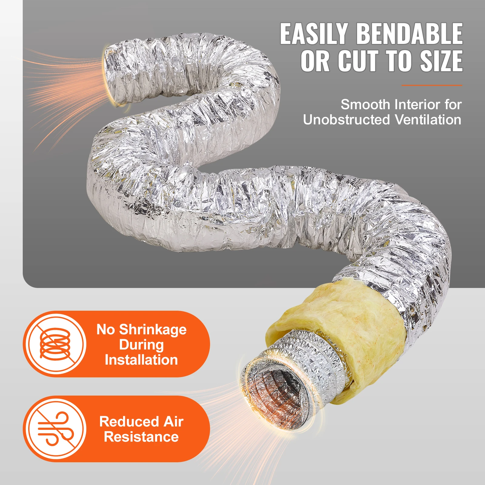 Dryer Vent Hose, 6'' Insulated Flexible Duct 25FT Long with 2 Duct Clamps, Heavy-Duty Three Layer Protection for HVAC Heating Cooling Ventilation and Exhaust, R-4.2 Flame Resistance Value view 3