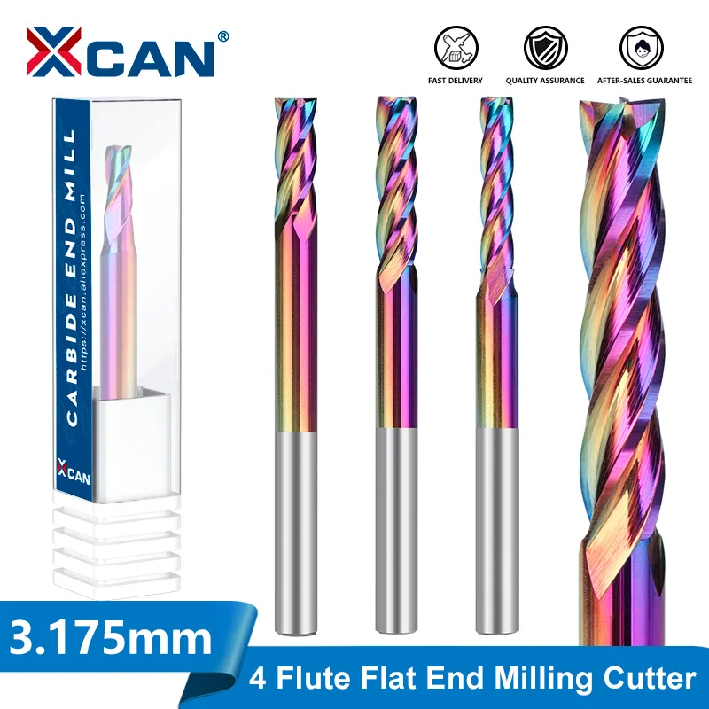 XCAN-fresadora de 4 flautas, herramienta de corte de extremo plano, vástago de 1/8 pulgadas, enrutador de carburo, CNC