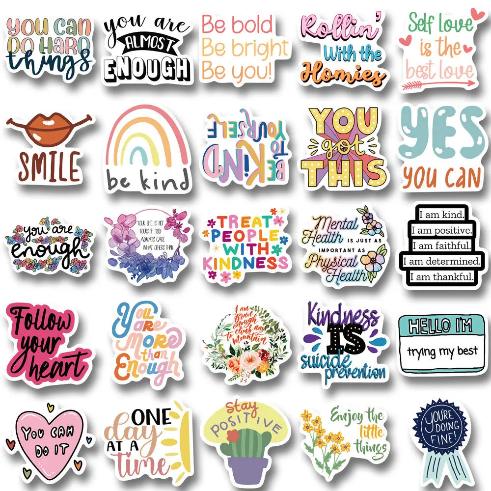 10/30/50PCS Mixed Inspirational English Phrases Stickers For Luggage Guitar Laptop DIY Gift Stickers