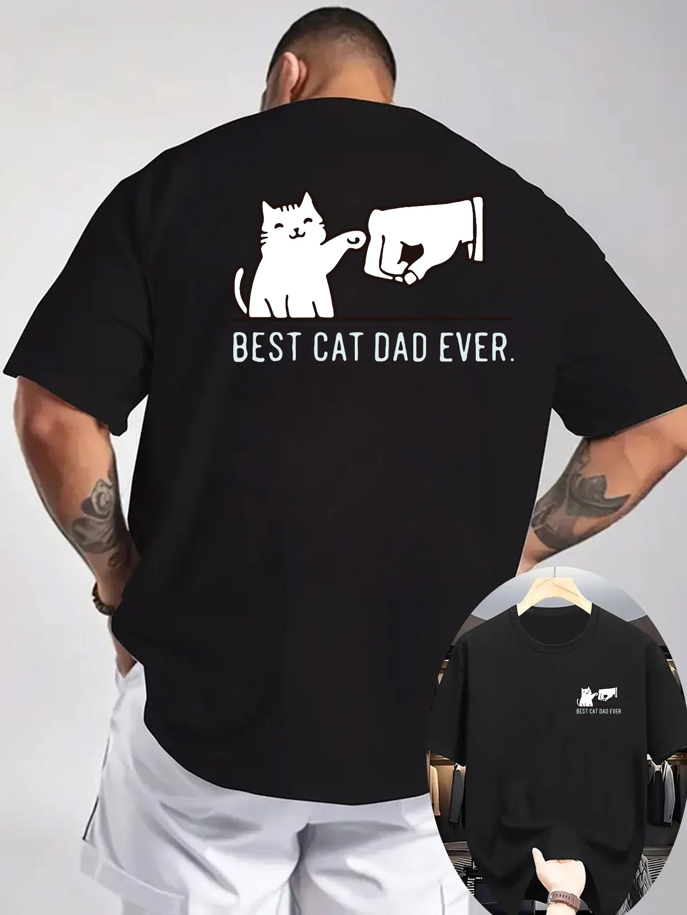 Best Cat Dad Ever Fist Bump Graphic Tee for Men Breathable 100% Cotton Perfect for Summer Casual Trendy Pet Lover Style