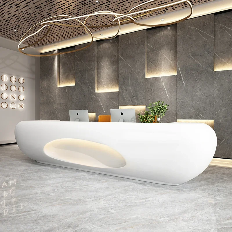 

Paint cashier reception desk FRP modern welcome desk creative arc beauty salon bar reception desk