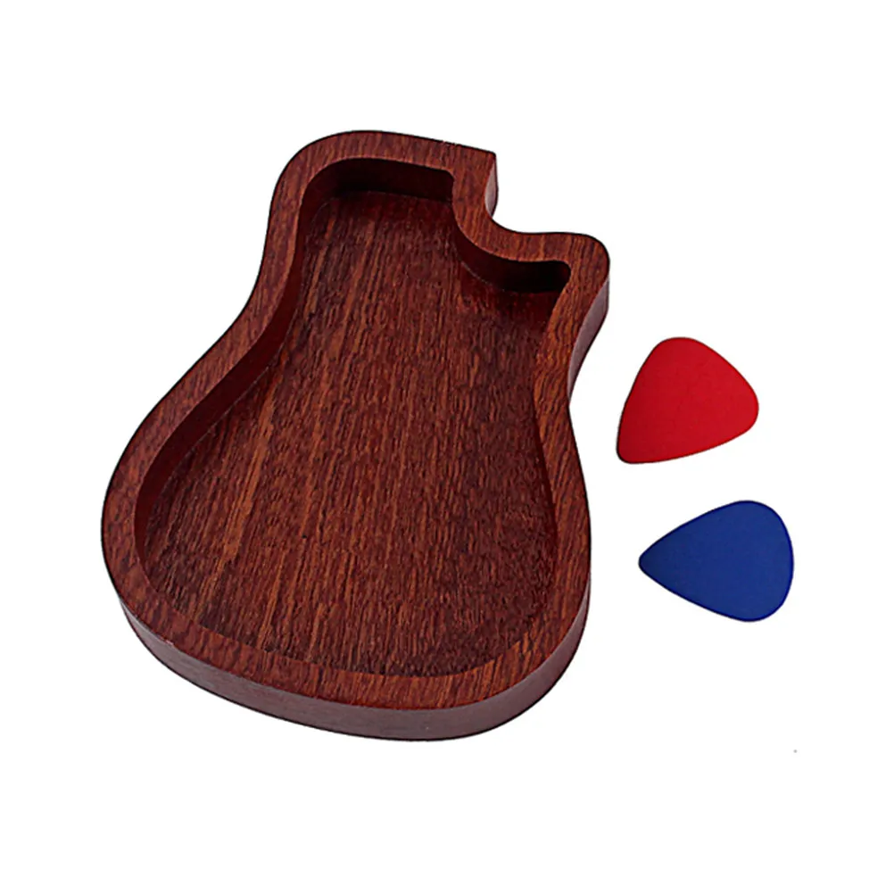 2Pcs Wooden Guitar Plectrum Holder Storage Box Elegant Polished Finish Reliable Accessory Organizer for Musicians with Random