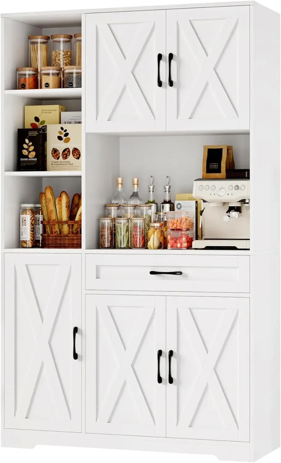 [Prezzo scontato! ] Armadietto portaoggetti per dispensa da cucina alto 71", armadietto per dispensa per alimenti in fattoria con supporto per microonde, cucina con porte per fienile