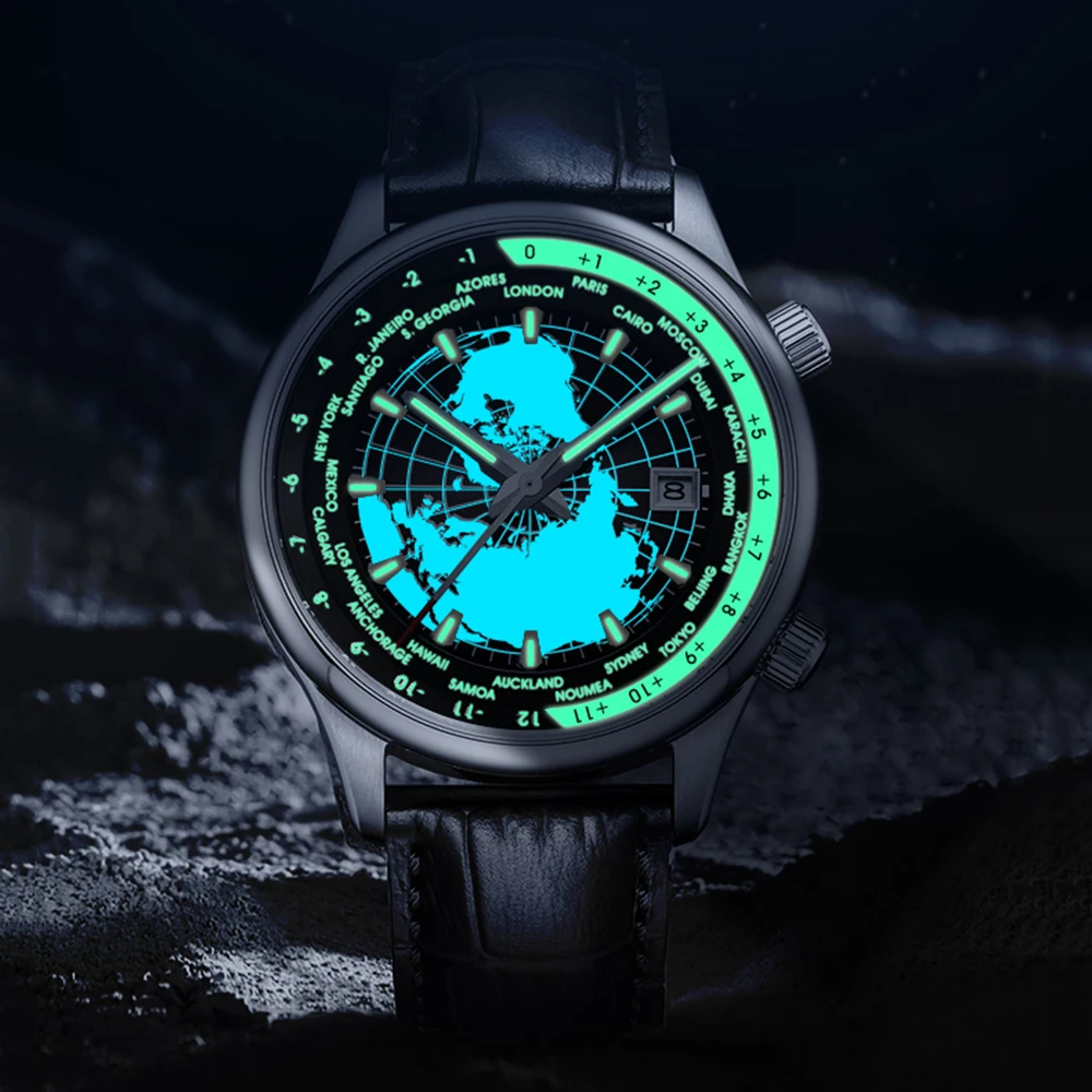 Luxury Automatic Watch Men\'s World Time Mechanical Watch Business 41mm Multi Time Zone Luminous Clock Willie Merck 2023