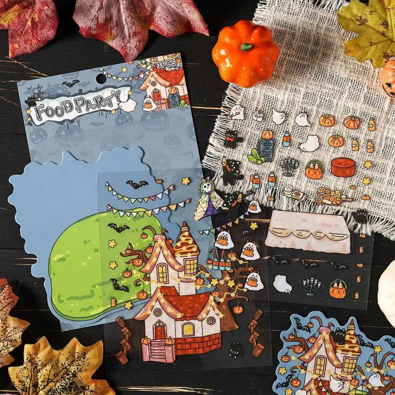 4 set di cartoni animati squisiti adesivi tridimensionali per decorazioni fai da te di Halloween adesivi per manuali paesaggistici adesivi creativi carini