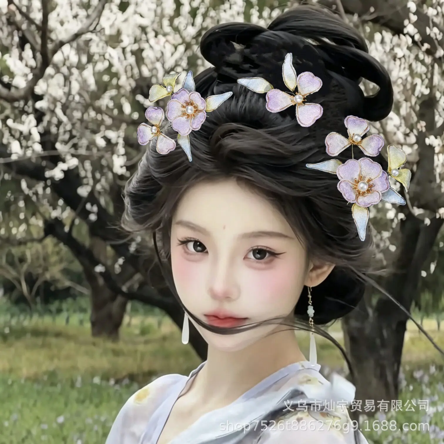 3pcs Set Chinese Ancient Style Purple Flower Alloy Filigree Pearl Hair Pins Elegant Hair Accessories For Hanfu Cheongsam Cosplay