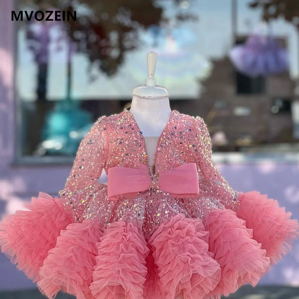 Sequin Girl Dress Pink Sequin Flower Girl Dresses Wedding Party Dress Glitter Girl's Dress Cute Baby Girl Dress Princess Dress