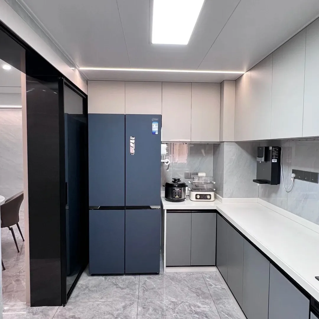 %YUBAI Modern Minimalist Gray-White Wood Custom Kitchen Cabinet System Water Resistant Easy Clean