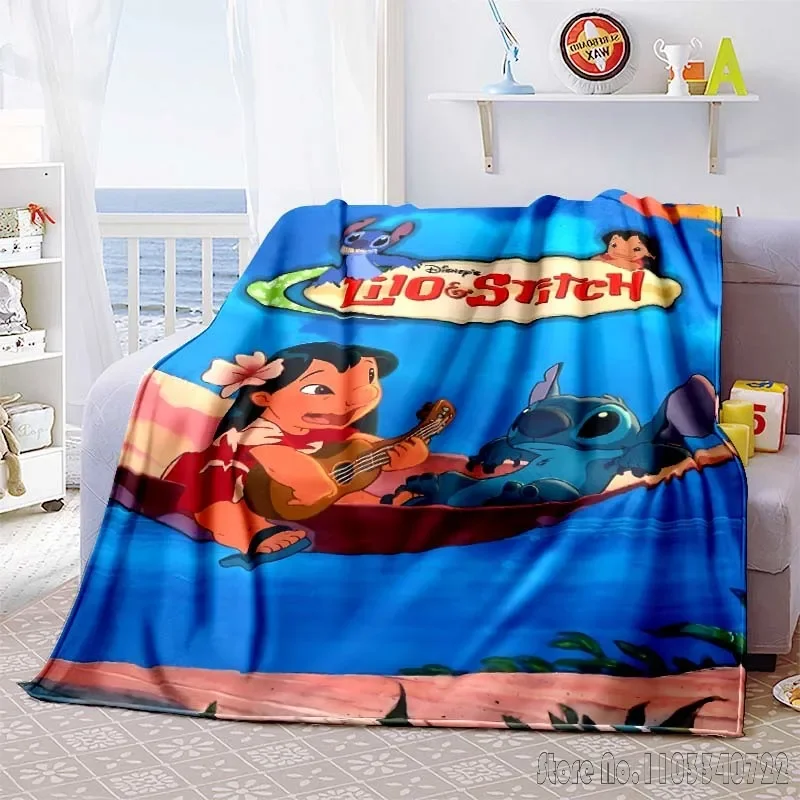 Disney Cute Cartoon Stitch Room Warm Blanket Comfortable Soft Portable Travel Picnic Blanket Gift for Family or Friends