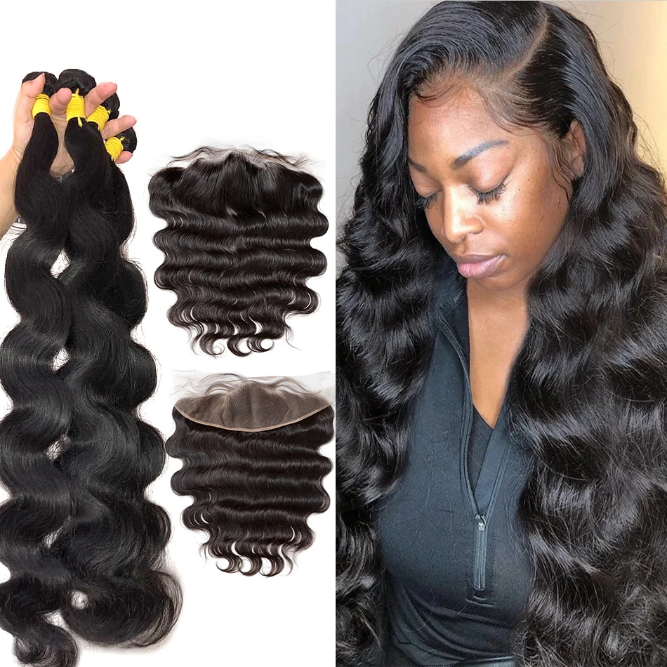 

Body Wave Human Hair Bundles With 13x4 Transparent Lace Frontal With Extensions Brazilian Weavings Bundle With Closure for Women