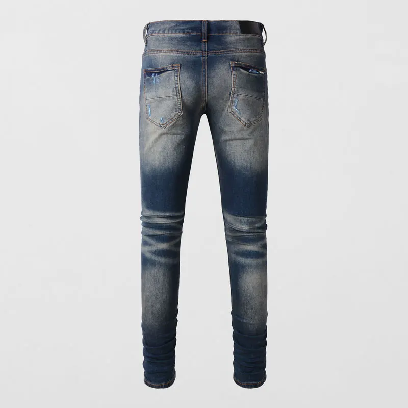 Latest designer fashion new men's jeans stretch slim fit retro blue jeans high street hip-hop brand high-quality pants hombre