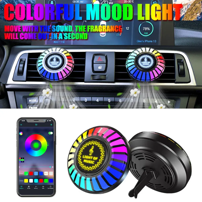 Car Air Freshener with LED Aroma Vent Clip Car Music Rhythm Atmosphere Light Auto Interior Perfume Diffuser Fragrance Accessorie