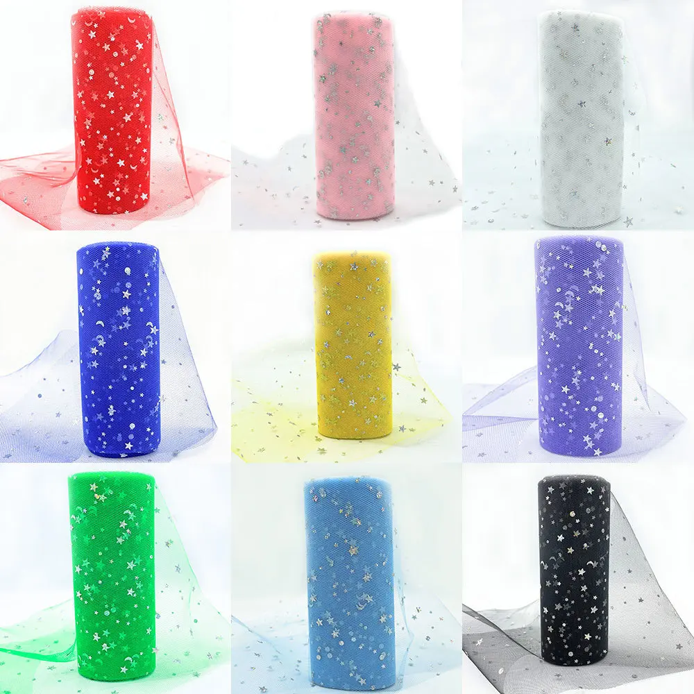 15cm x 10 Yards/Roll Star Moon Tulle Roll Fabric Spool Tutu Wedding Decoration Baby Shower Organza DIY Birthday Party Material