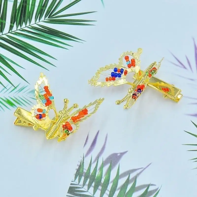 2 Stück Modische Metallfarbene Perlen Hohle Schmetterlings-Haarnadeln für Frauen und Mädchen Haarschmuck Clip Haarspange Haaraccessoires – Detail 4