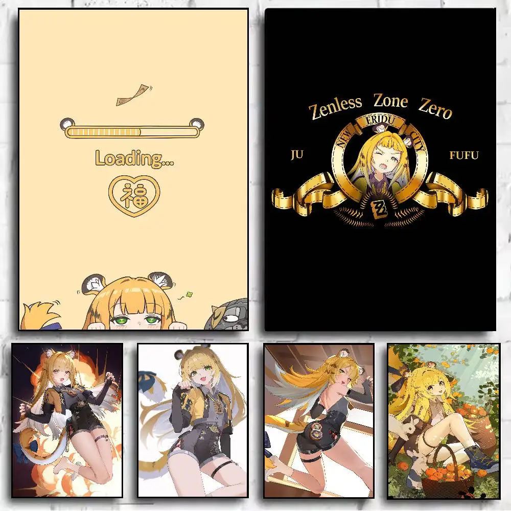 XL 40X60 Kawaii لطيف فتاة Ju Fufu شعبية Zenless منطقة صفر الألعاب المشارك HD الفن غرفة المعيشة غرفة نوم بار الديكور الجمالي
