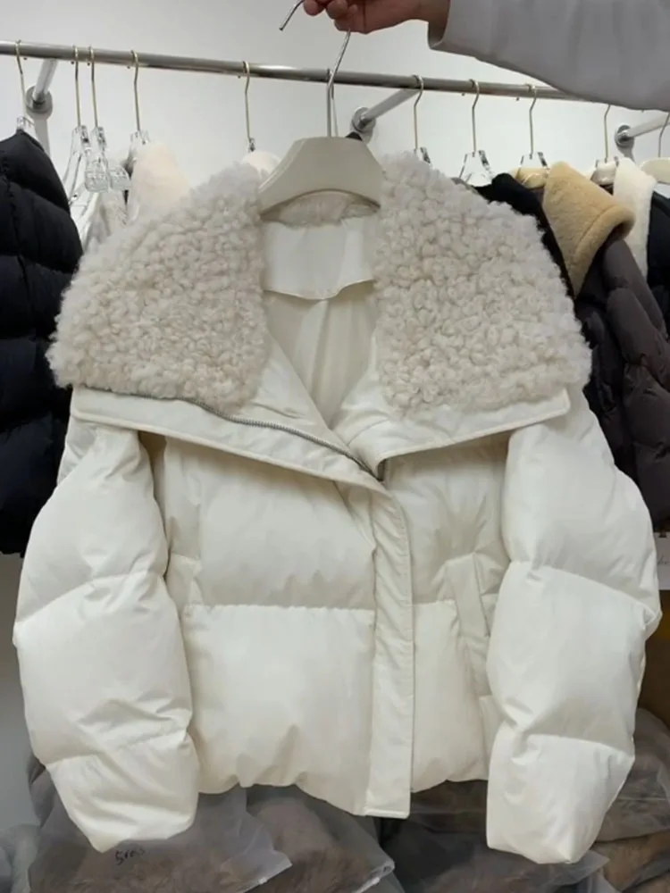 Coreano Sle ort blanco Puffer Jaet mujer invierno 2025 nuevo diseño cuello grande pan abrigo Thiened largo Sve cremallera