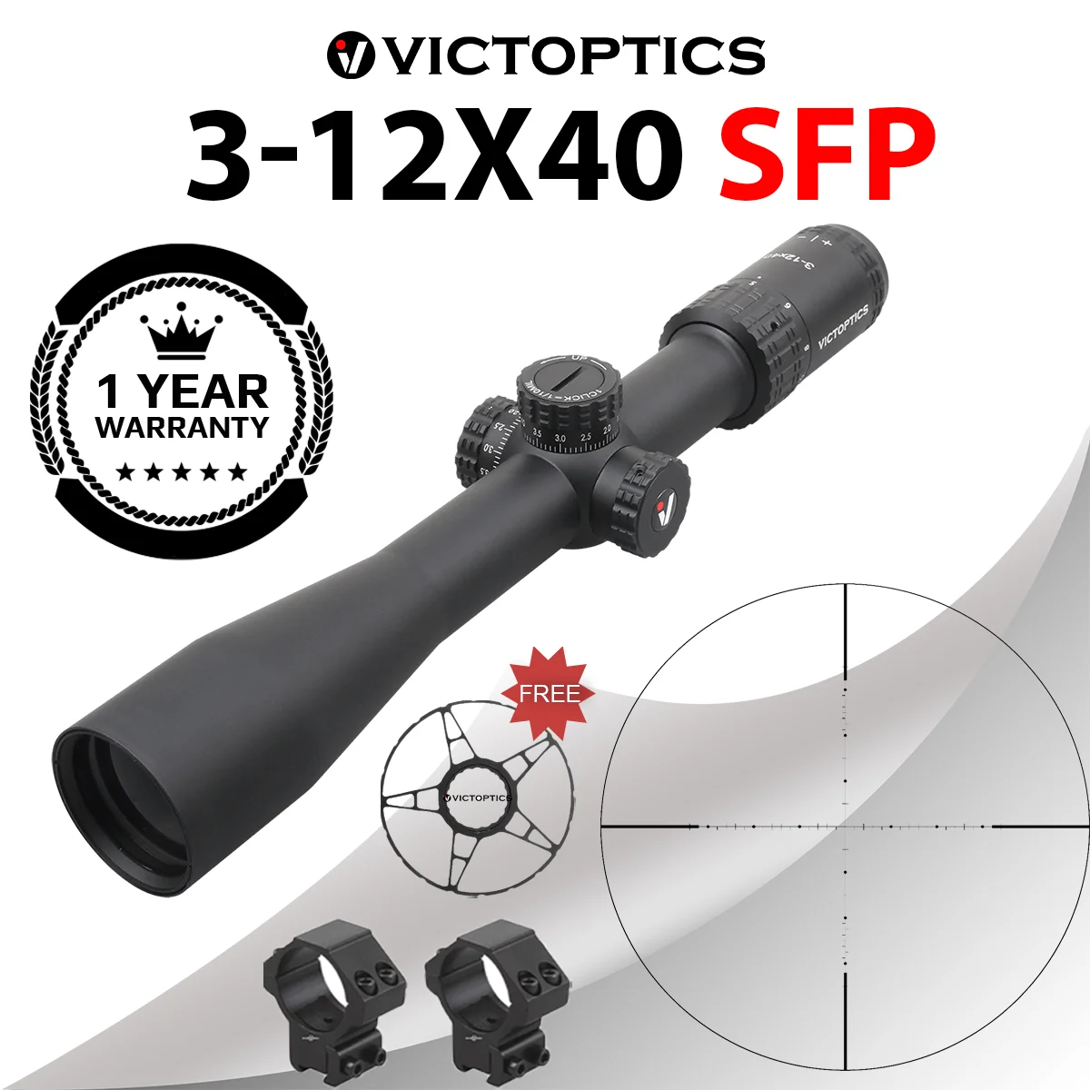 

VictOptics S4 3-12x40 SFP Riflescope 1/10MIL Adjustment with Turret Lock&Long Eye Relief Feature Custom For Air Guns & Firearms