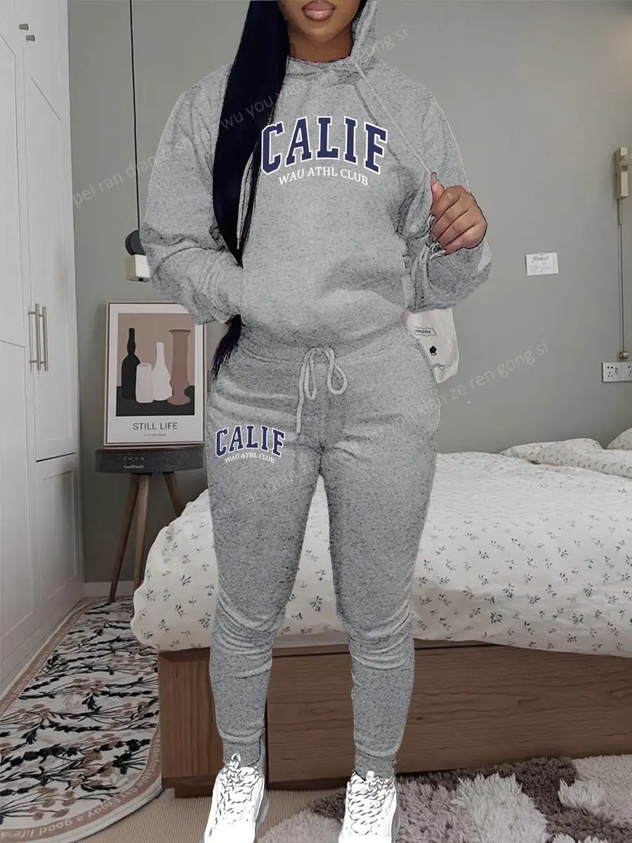 Women's Hoodies pants Sets Two-piece suit High Quality Sportswear Printed CALIF Aesthetic Clothing New Female Winter Tracksuit