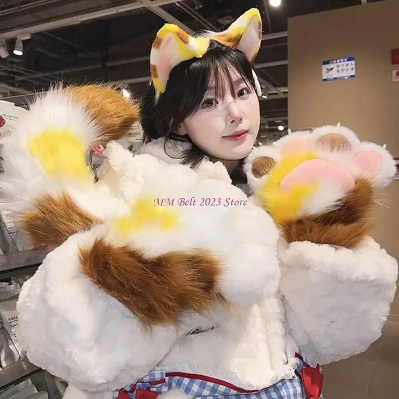 49ME Photo Booth Costume Gloves Pair for Halloween Cosplay, Plush Animal Claw Gloves with Soft Pad Design for Party and Stage