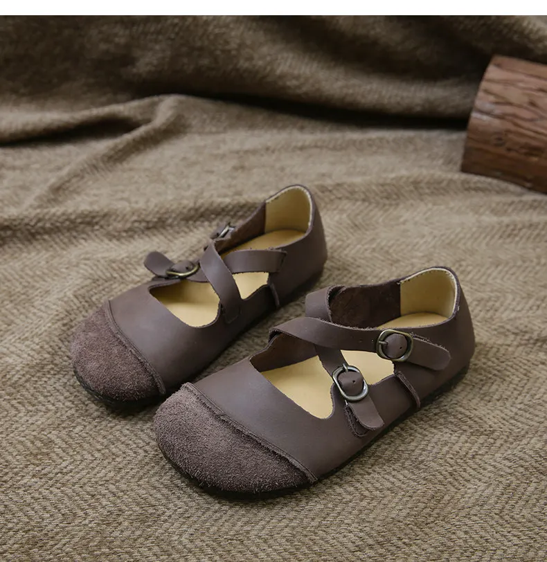 Careaymade-Spring real leather, pure handmade antique belt buckle, literature mori girl  single shoes,can two wear style shoes
