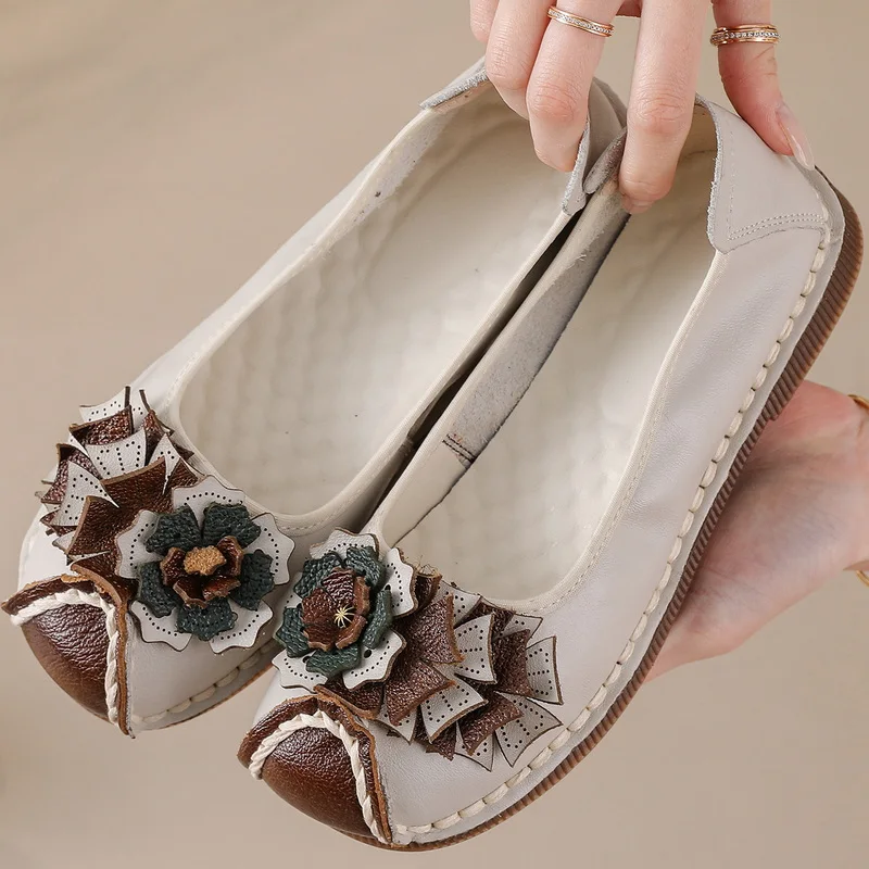 

Ornate Vintage Floral Ballet Flats Woman Handmade Real Leather Moccasins Exquisite Slip-on Driver Shoes Women Artisanal Flats