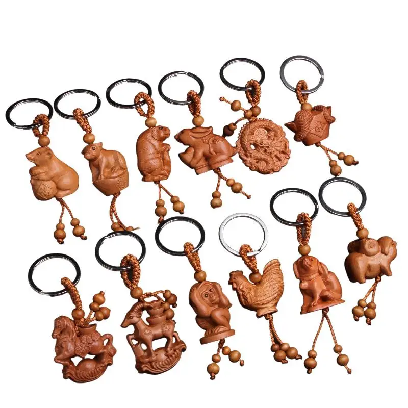 Fengshui-Maskottchen 12 Tierkreiszeichen Schlüsselanhänger Chinesischer Kreativer Ethnischer Tier-Schlüsselring für Auto-Zubehör Valentinstagsgeschenk – Detail 7