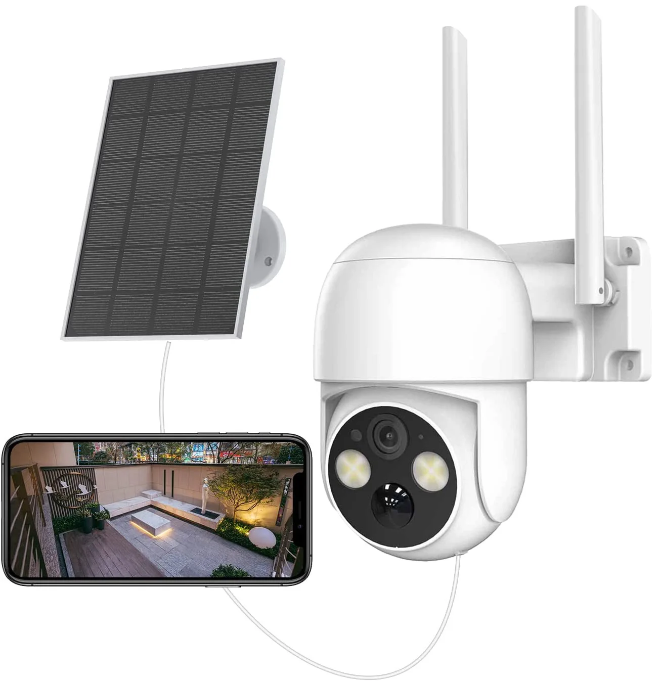 5MP Wireless Solar Powered Camera 360° Pan/Tilt WiFi Home Security Camera Dome Battery Camera Outdoor Night Vision