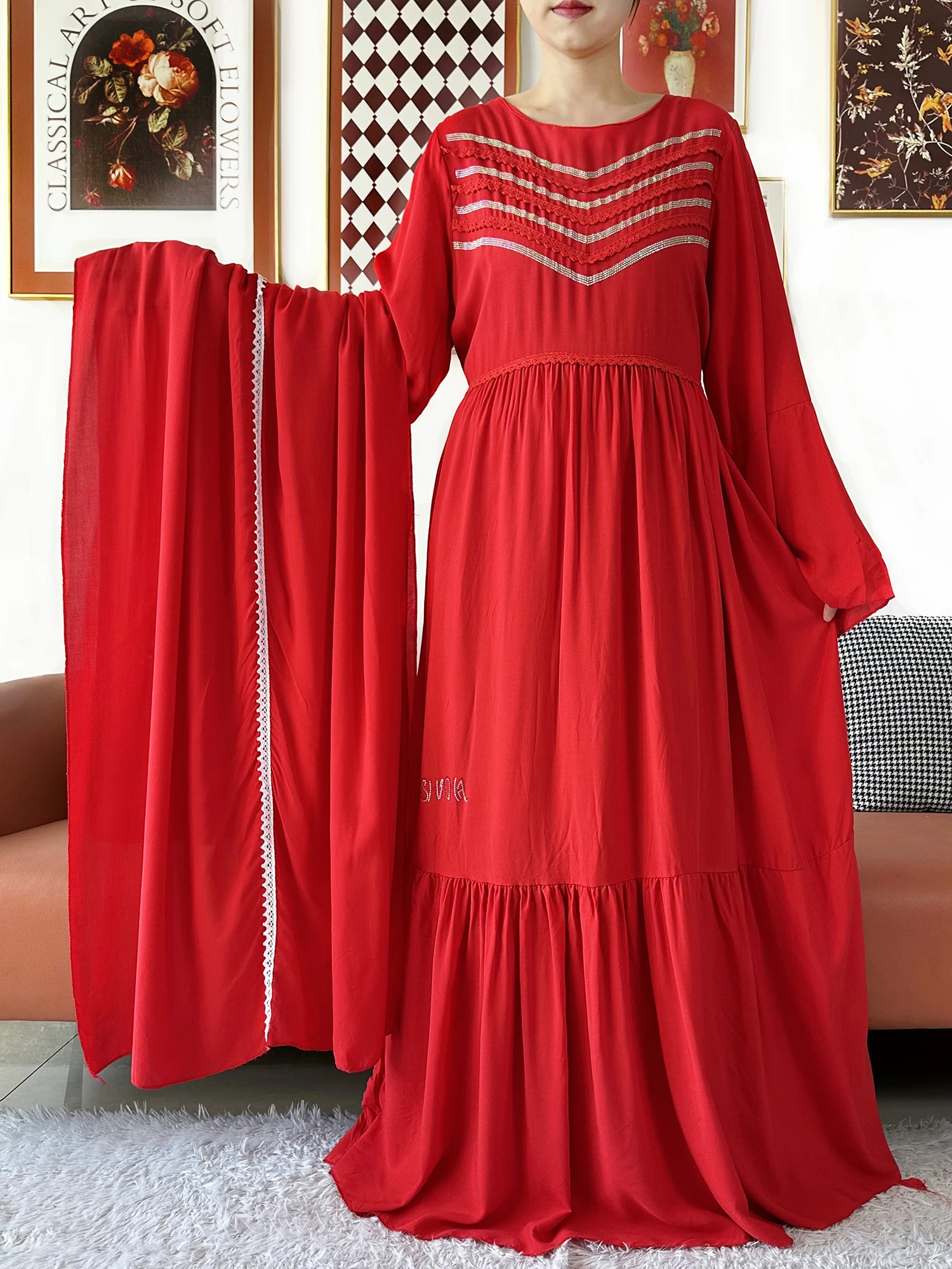 2026 New Solid Cotton Abaya Kashkha Dress African Dress for Women Traditional Clothing Islam Turkey Muslim Loose Robe Ramadan 5