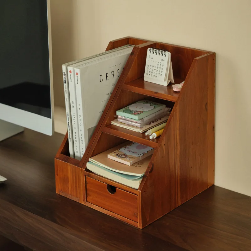 Desk Solid Wood Storage Box Sundries Storage Multi-layer Perfume Cosmetics Shelf Desktop Organizing Shelf File Shelf