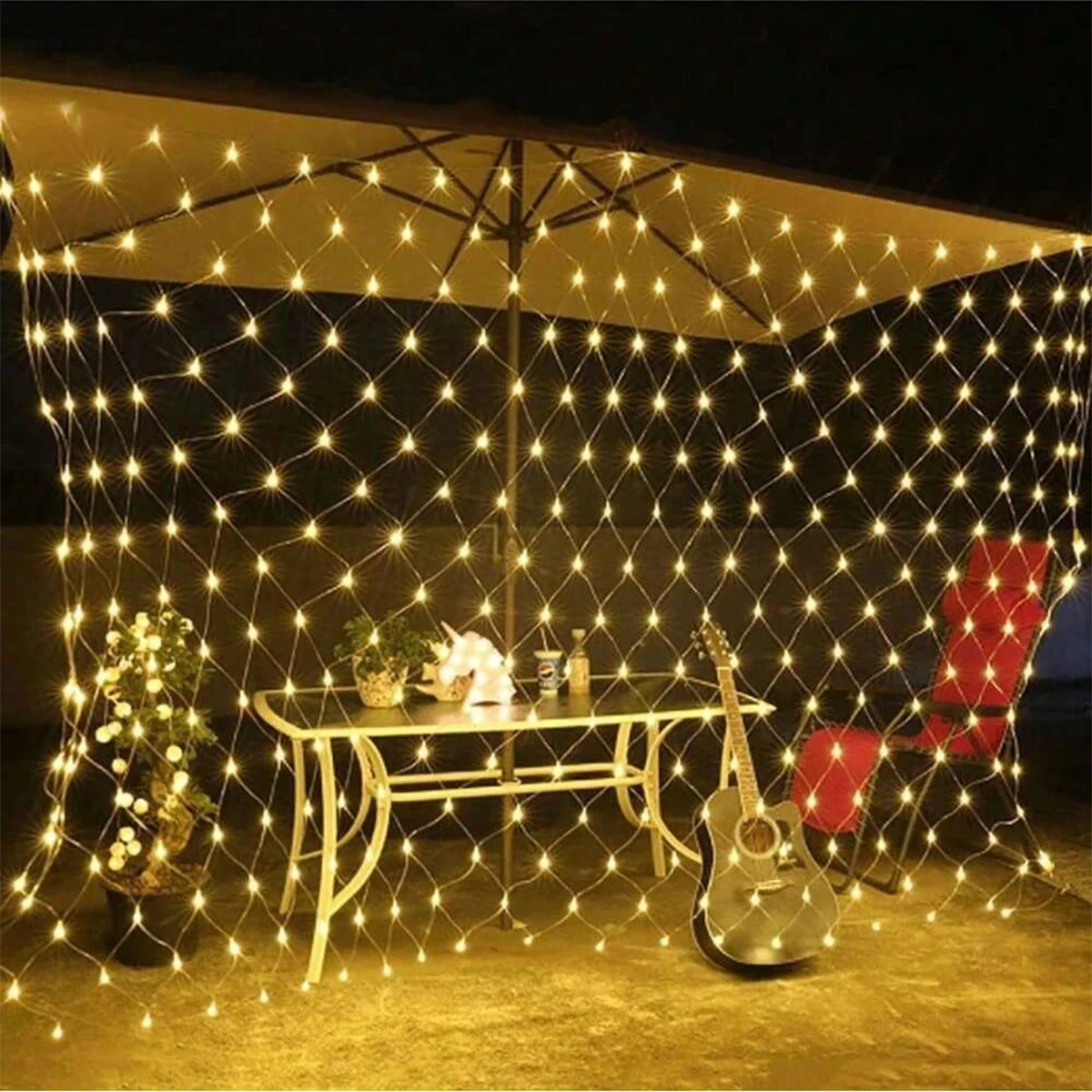 Cortina de red de pesca LED para exteriores, luces de hadas de malla para jardín, decoración de Navidad, fiesta de boda, decoración de guirnalda de Año Nuevo, 3x2m