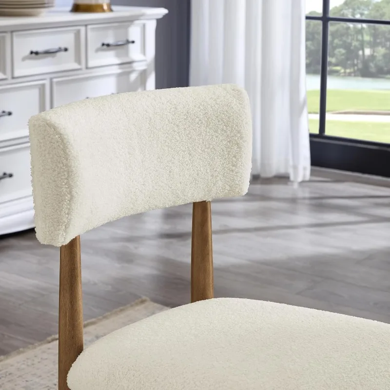 كراسي تناول الطعام المنجدة من Furniture Ellis Boucle، مجموعة من 2، أبيض/بلوط طبيعي