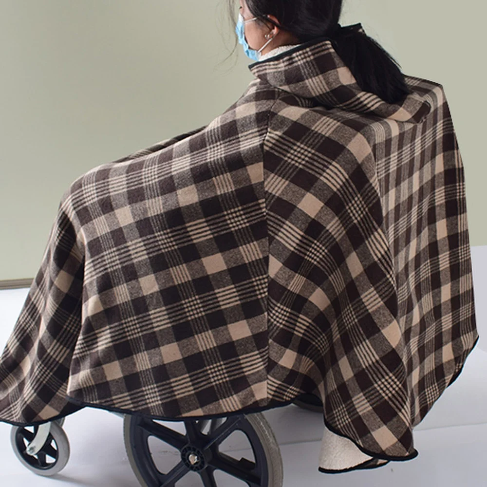 Wheelchair Half-pack Thermal Blanket Thickened Plus Size Double-layer Fabric With Hood Shoulder Waist Warmth For Elderly Care