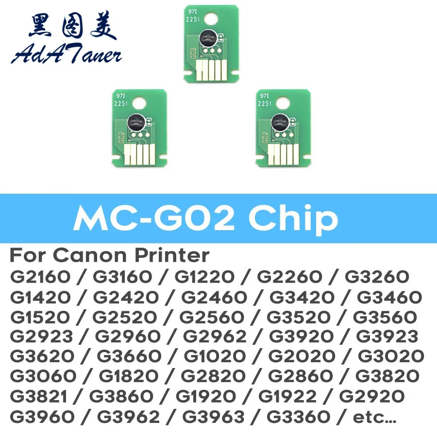 Chip de depósito de tinta residual para mantenimiento de MC-G02, para CANON G1020, G2020, G3020, G3060, G1220, G2160, G2260, G3160, G3260, G540, G550, G570, G620, 10 unidades