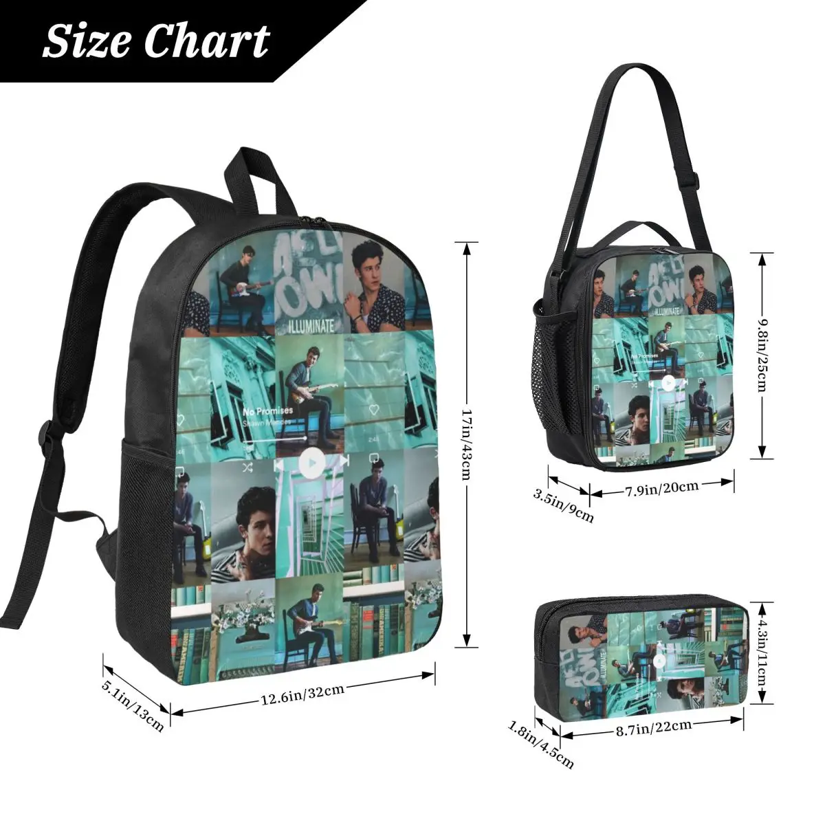 Shawn Mendes Zaino per bambini Scatola per il pranzo Scatole per matite per ragazzi Zaini per ragazze Set di zaini per borse da scuola carine