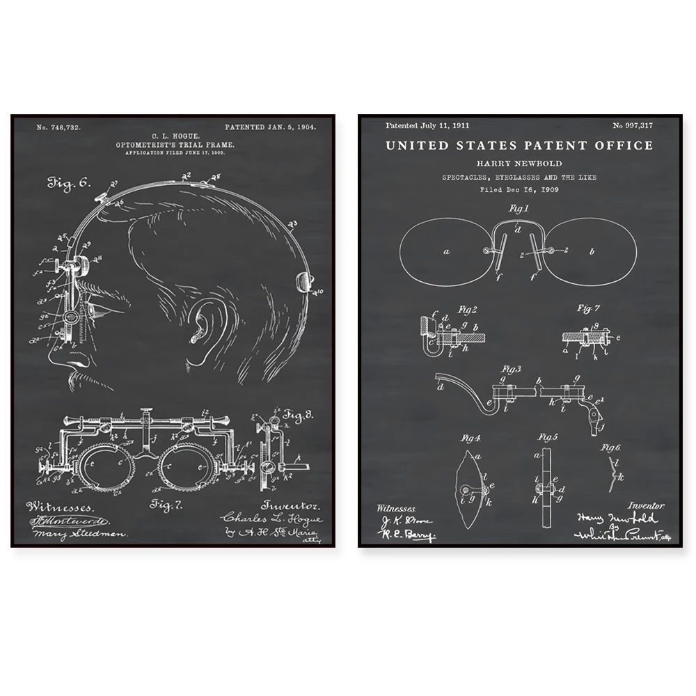 Patent printed glasses, optometrist optical invention prints, eye chart posters, eye clinic wall art. Optometrist Decorative Gif