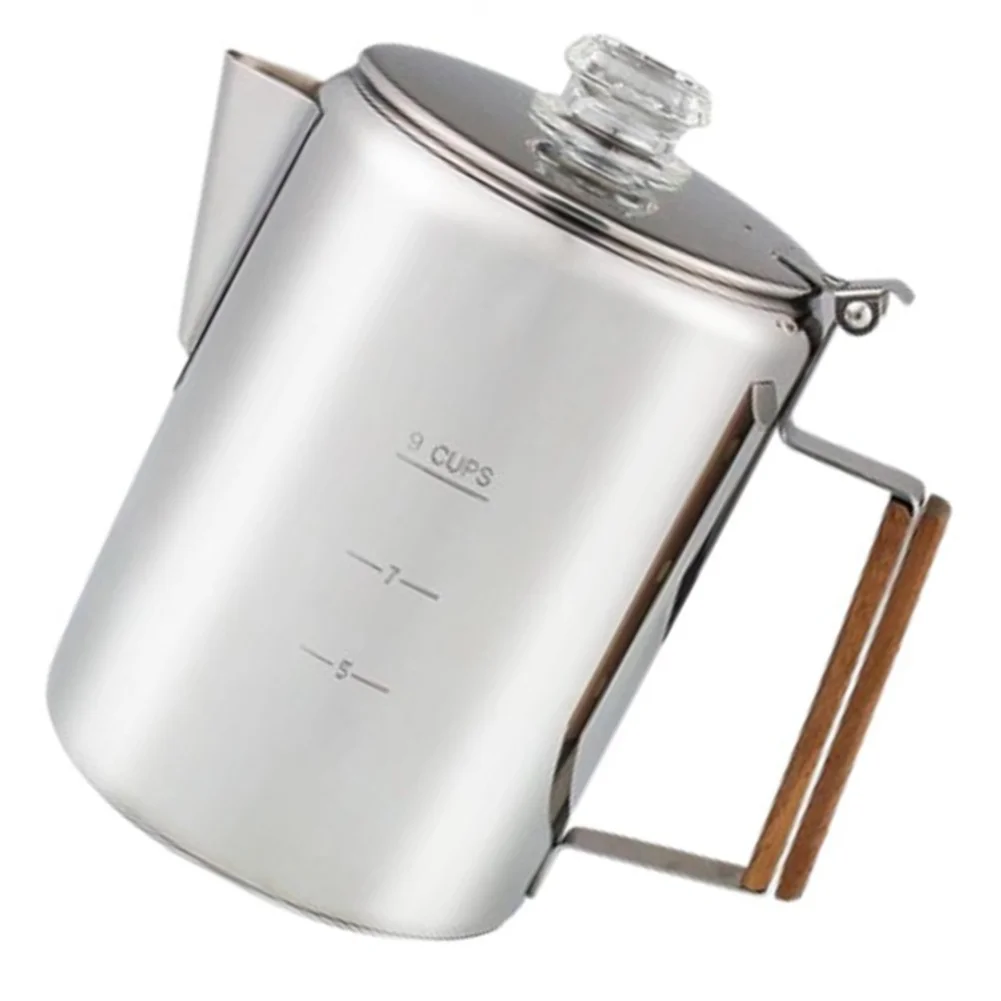 For Camping Percolator Coffee Pot 9 Cup Stainless Steel Build for Stovetop Use on Induction Campfire and Gas Burner