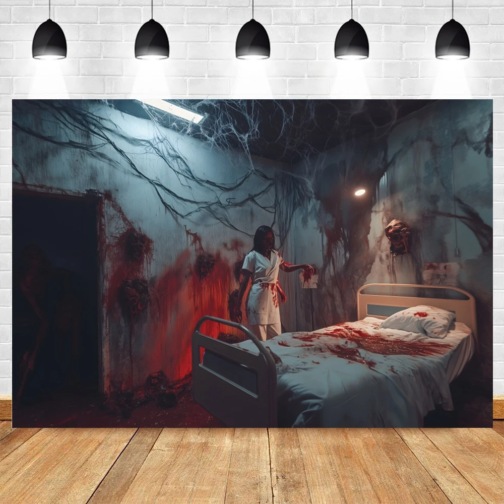 Horror Halloween Decorations Backdrop Photography Dilapidated Creepy Hospital Haunted House Photo Background Photobooth Props