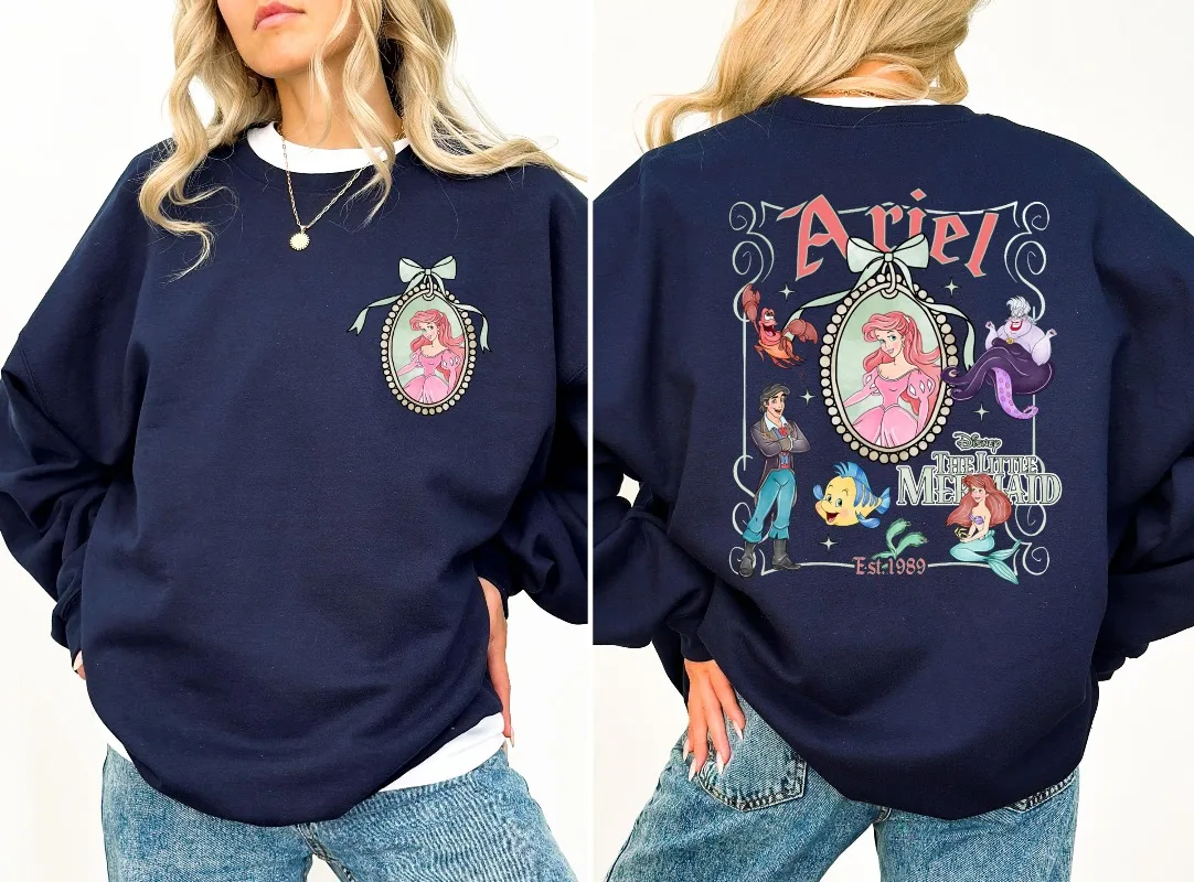 سويت شيرت كلاسيكي بحورية البحر الصغيرة من Disney Ariel Coquette Bow Crewneck Magic Kingdom Trip Disneyworld Sweatshirt