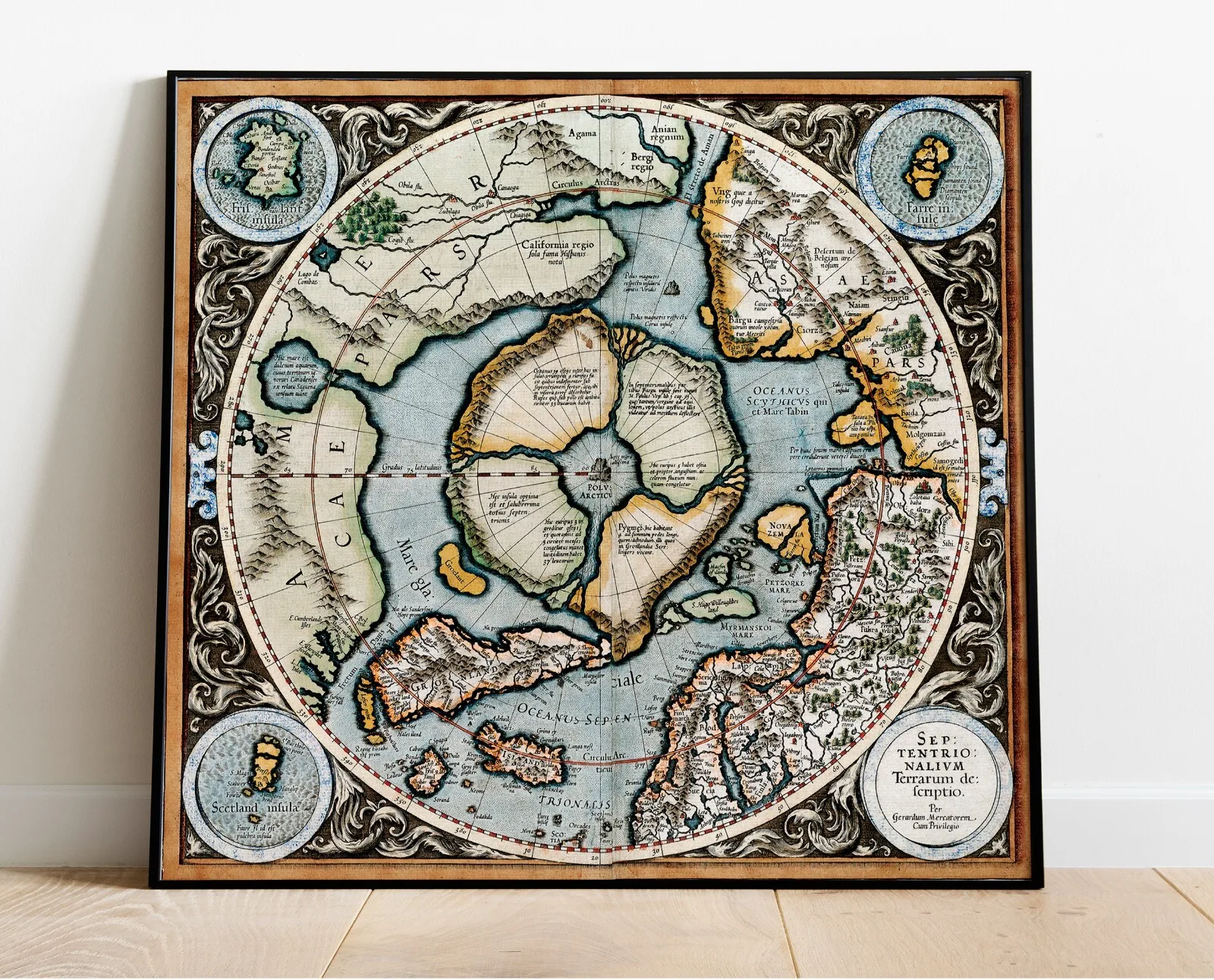 1595 Mercator Map of the North Pole Regions Wall Art Poster Flat Earth PrintWall Art Rome Decoration
