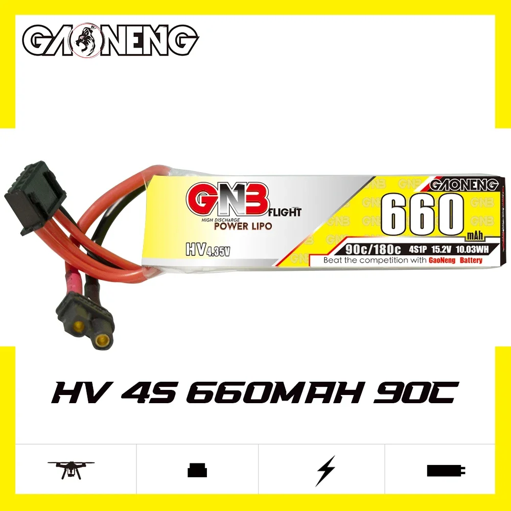 

GAONENG GNB 660mAh HV 4S 90C 180C 15.2V XT30 LiPo Battery Cine Whoop Cinelog Cinewhoop Indoor FPV Spare RC Parts