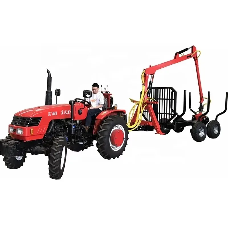 ATV Log Trailer With Hydraulic Crane Grapple, 3‑Point Hitch Log Crane for Farm Tractor Log‑Loading