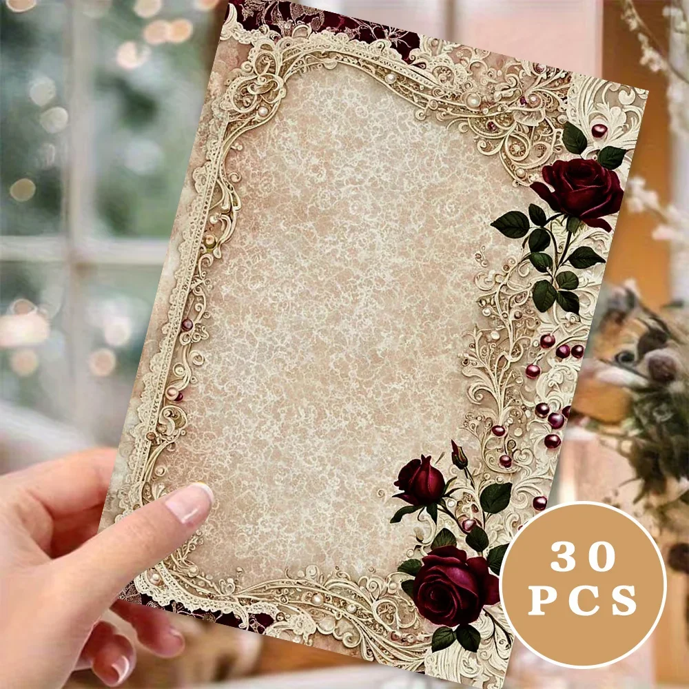 30 Sheets. Vintage Delicate Rose Stationery Paper, Watercolor-style Letter Paper, Tearable Notepad, Perfect For Writing Letters