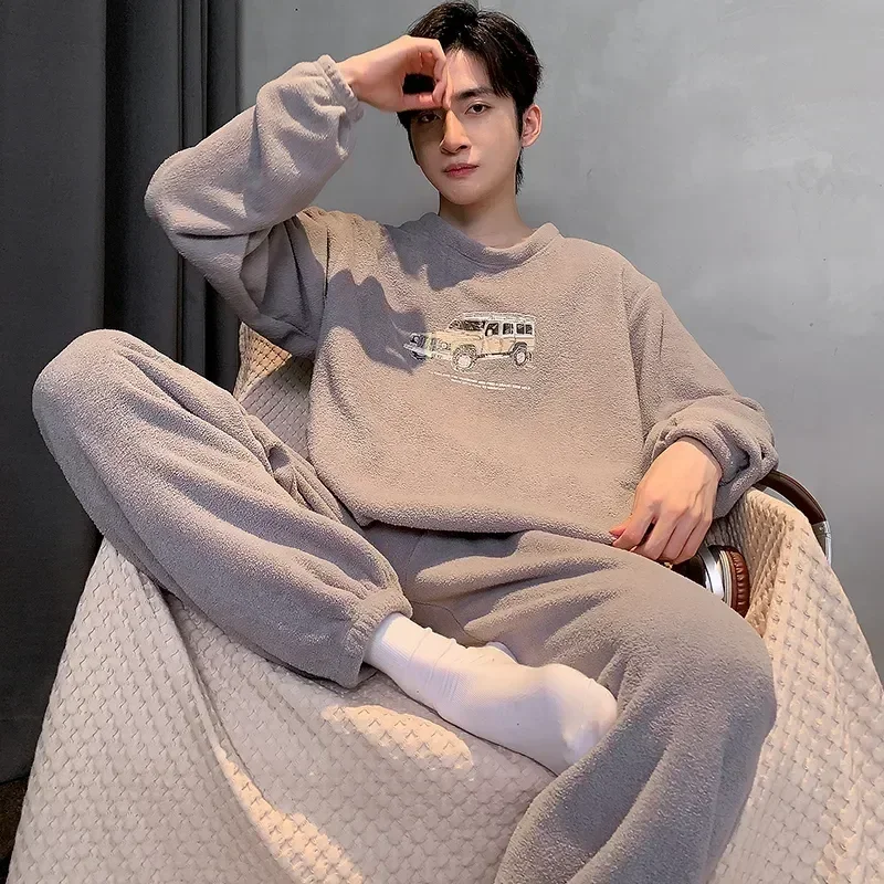 TOP Home ชุดนอนผู้ชาย Thicken ฤดูหนาวฤดูใบไม้ร่วง WARM ชุดนอน Man Lounge ผู้ชายชุด Leisure Flannel แขนยาวเสื้อผ้ายาวชุดนอนหลวม