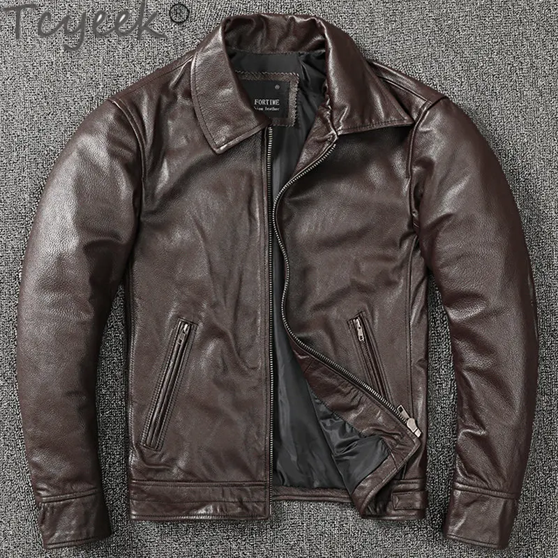 

Tcyeek Men's Genuine Leather Jacket Business Casual Leather Coats and Jackets for Men Clothing Real Cowhide Leather Coat Zm2405