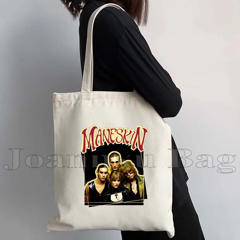 Cool Italia Music Band Group Damiano David Maneskin Victoria Damian MAMMAMIA Birthday Gift Canvas Shoulder Tote Bag Book Handbag