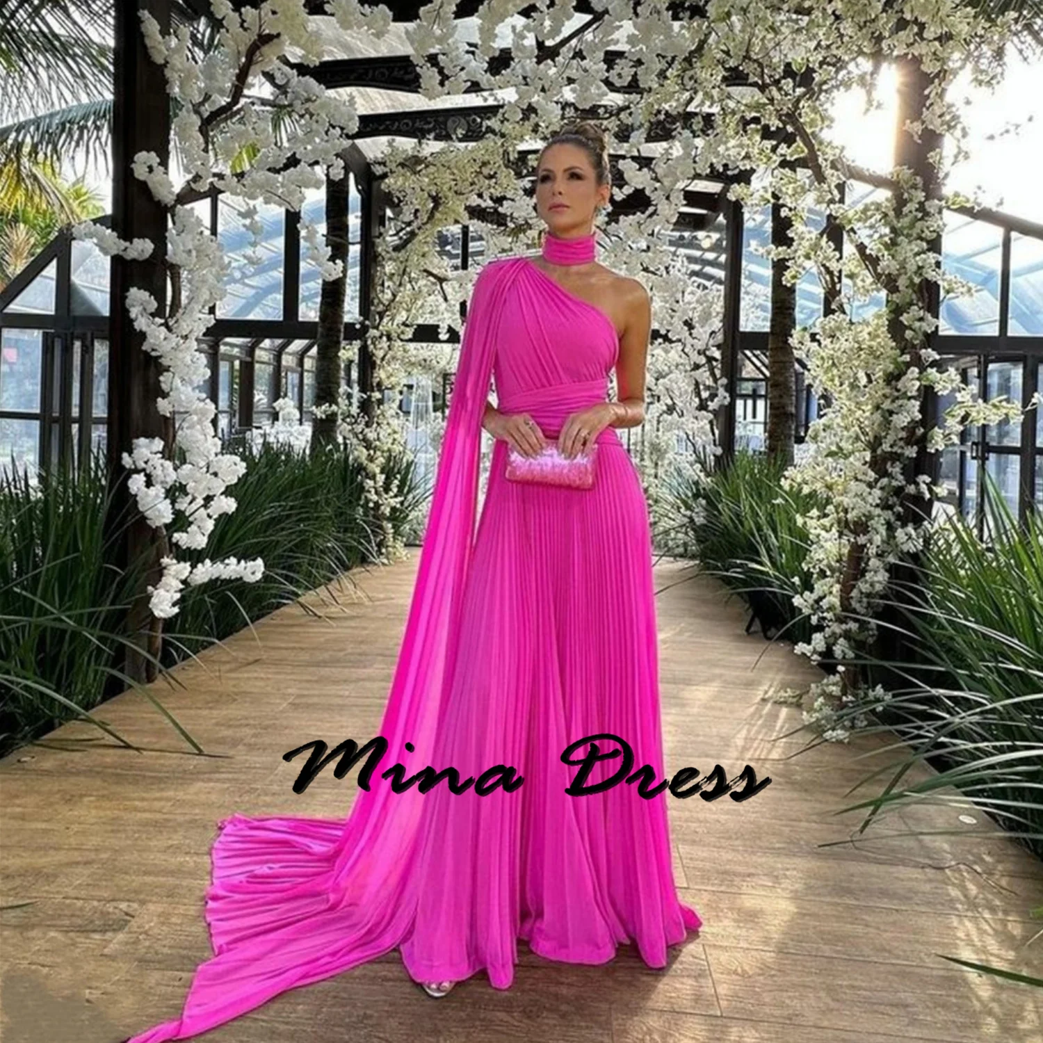 Abito da sera in chiffon personalizzato Mina Abiti da cerimonia donna elegante 2024 Abiti con scialle per occasioni speciali Ospiti di nozze