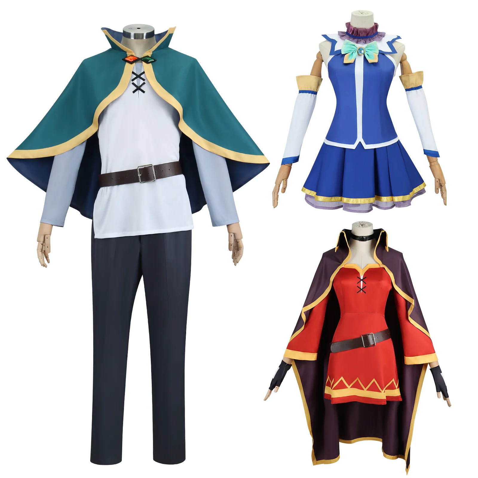 Satou Kazuma Aqua Megumin Cosplay Costume Anime Cos Suits Halloween Comic Con Costumes Outfits Cloak Dress Set for Men Women