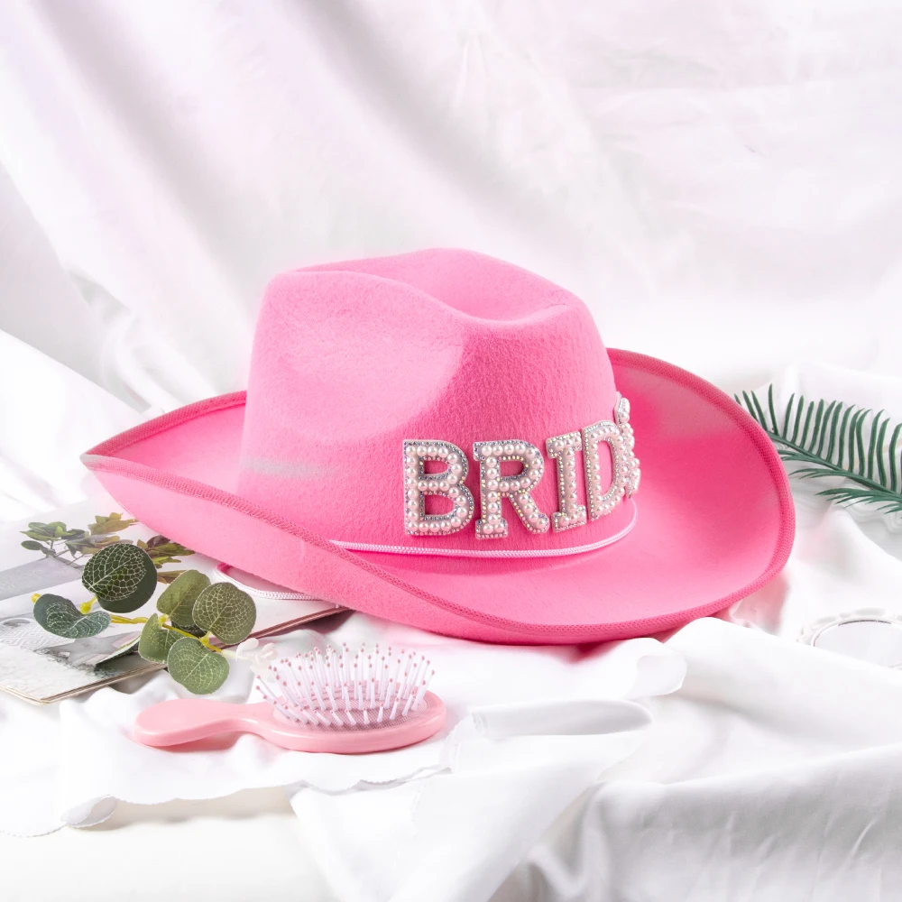 Pink White Bride Cowgirl Hat Bachelorette Party Gifts Bridal Shower Favors For Women Wedding Bridal Shower Engagement Decor
